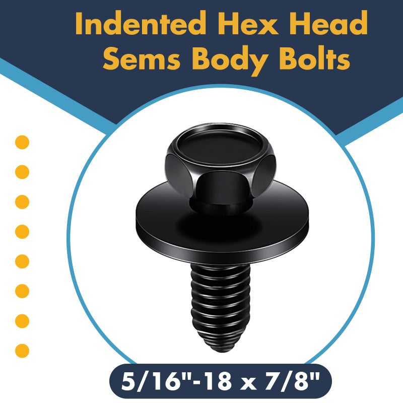 Yaocom 50 Pcs 5/16""-18 x 7/8"" Indented Hex Head Body Bolts, Metal Fasteners Automotive Body Screws for Trucks Fender Bolt for Car - Image 2